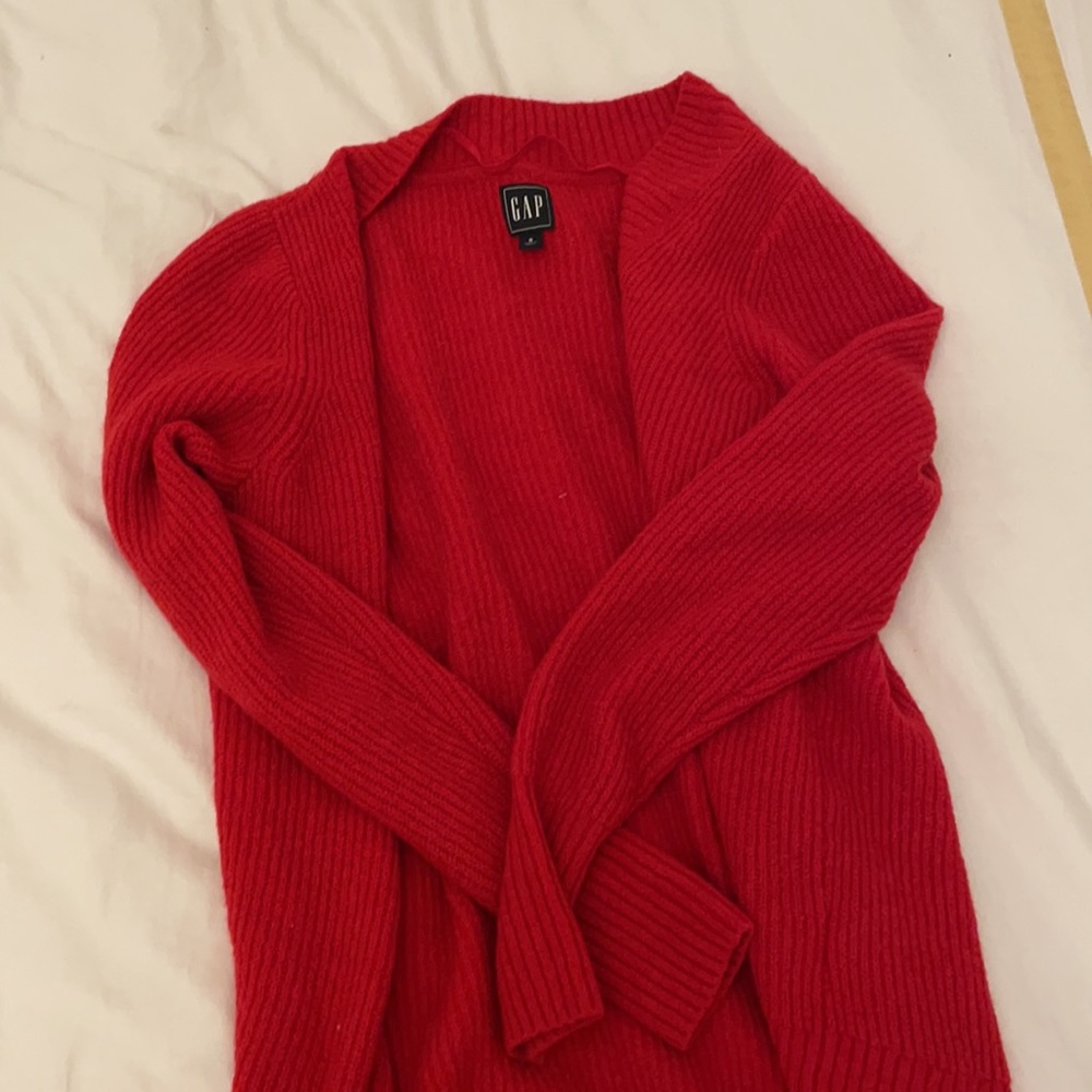 Red cardigan